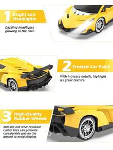 1pc 1:16 Scale Remote Control Car, Yellow RC Car With Lights And Controller, 360° Flexible Turning, 2.4GHz, Supports Multiple Cars Running Simultaneously Without Interference, Can Control Car Forward, Backward, Left, Right Movement, Cool LED Lights, Durable ABS Plastic Material - Multicolor - View 6