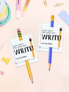 15pcs Custom Text Teacher Back To School Pencil Gift Tags, Personalized "Let's Start This Year Out WRITE!" Printable Tags, Cute Notebook Paper Design Tags For Classroom Gifts - Multicolor - View 3