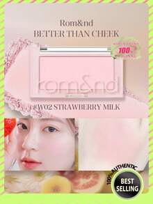 Rom&nd Romand BETTER THAN CHEEK W02 草莓牛奶 4g/0.14oz，柔霧絲絨啞光質地，控油舒適，適合乾性肌膚，日常易上妝腮紅，獨特壓紋外殼，適合新手，韓系美妝，Olive Young，禮物 - W02 STRAWBERRY MILK - 查看 2