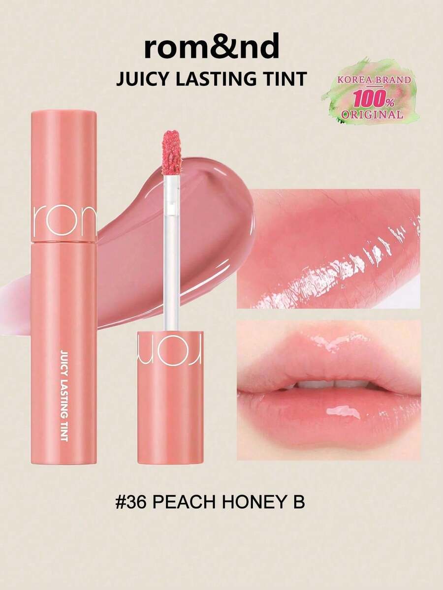 Rom&nd Romand JUICY LASTING TINT 36 PEACH HONEY B 5.5g/0.2oz，輕盈透氣果凍質地，亮澤光澤色調，持久顯色易上妝，舒適日常唇妝，適合初學者，韓系美妝，Olive Young，禮物