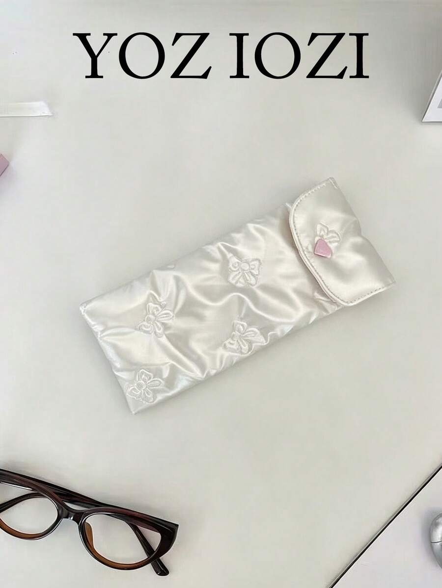 極簡時尚蝴蝶結小眾設計 INS 風格眼鏡收納袋 新款防水時尚眼鏡保護袋 防壓便攜式化妝包 女用 - 白色 - 查看 1