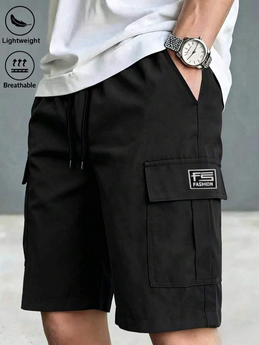 男士休閒工裝短褲 1件,附實用口袋運動短褲,適合日常穿著、運動、健身、訓練、慢跑,父親節送給爸爸的完美禮物,7月4日慶祝適用 - 黑色 - 查看 1