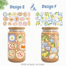 1/2/4pcs Coastal Nautical Style Summer Mediterranean UV DTF Cup Stickers, Suitable For 16oz Cups, Sardine Canned Fish Lemon Bow Italian Afternoon Tea UV DTF UVDTF Stickers, Suitable For Water Bottles, Tumblers, Mugs, Bookmarks, Laptops, Phone Cases, Holiday Gift For Girlfriend - Multicolor - View 10