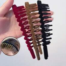3pcs Solid Color Hair Clip Comb, Summer Face Washing Hair Accessory, Minimalist Wavy Tooth Claw Clip - Multicolor - View 1