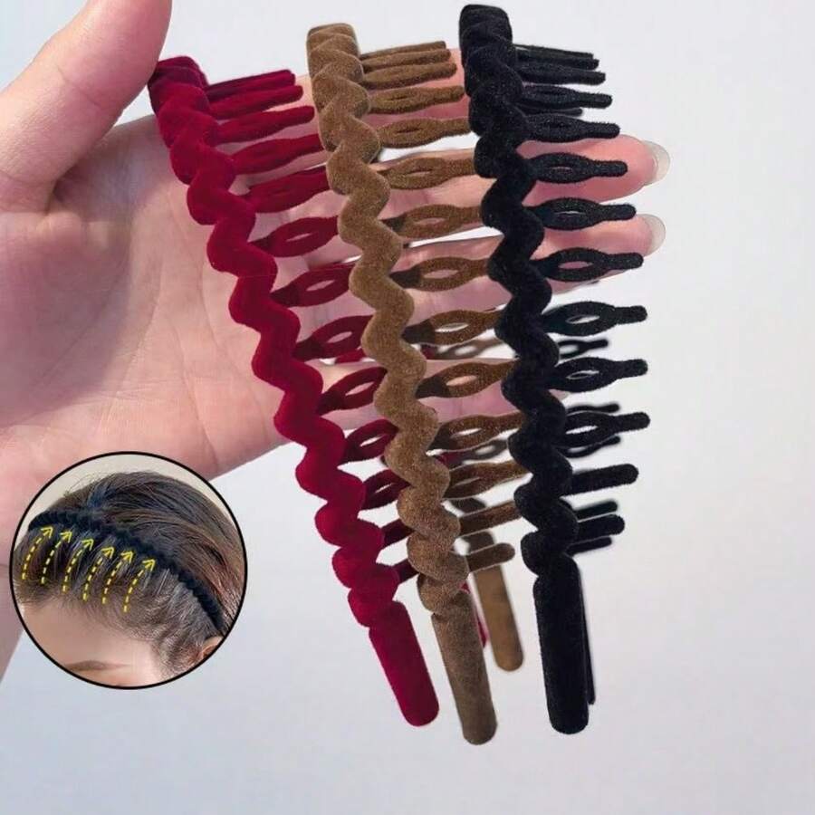 3pcs Solid Color Hair Clip Comb, Summer Face Washing Hair Accessory, Minimalist Wavy Tooth Claw Clip - Multicolor - View 1