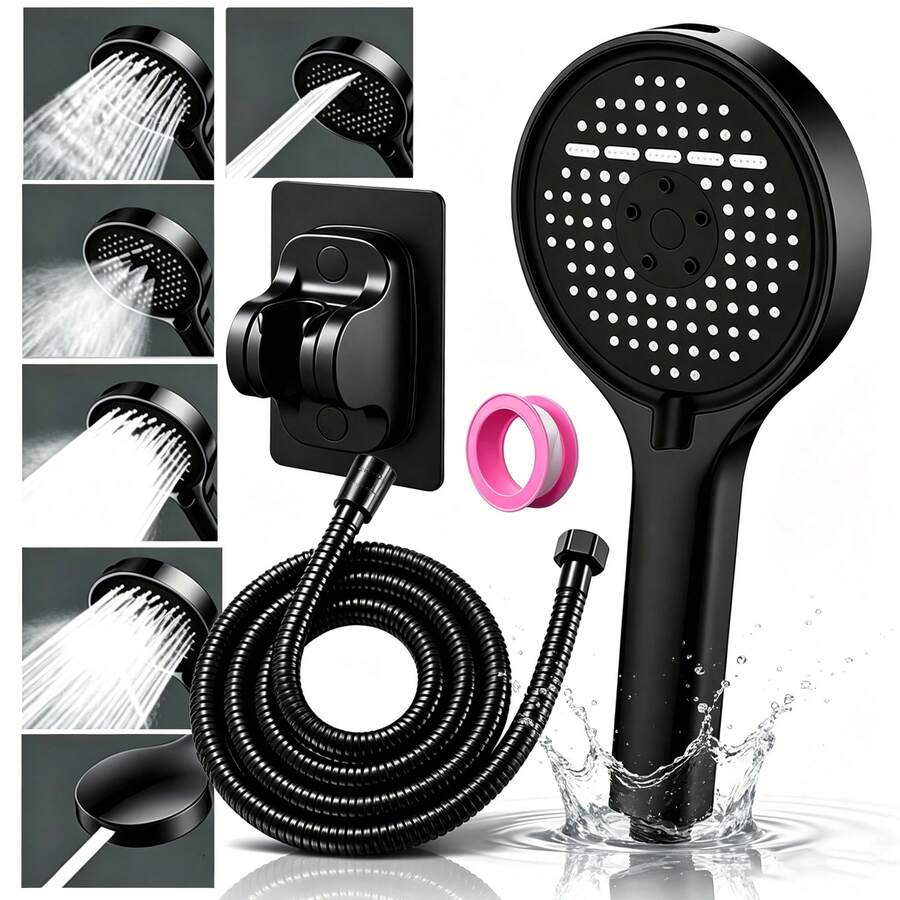 Multi-Mode Pressurized Shower Head Set, Matte Black High-Pressure Handheld Shower Head With 6 Spray Modes, Anti-Clogging Nozzles, Hose And Wall Mount Bracket - Shower Head - View 1