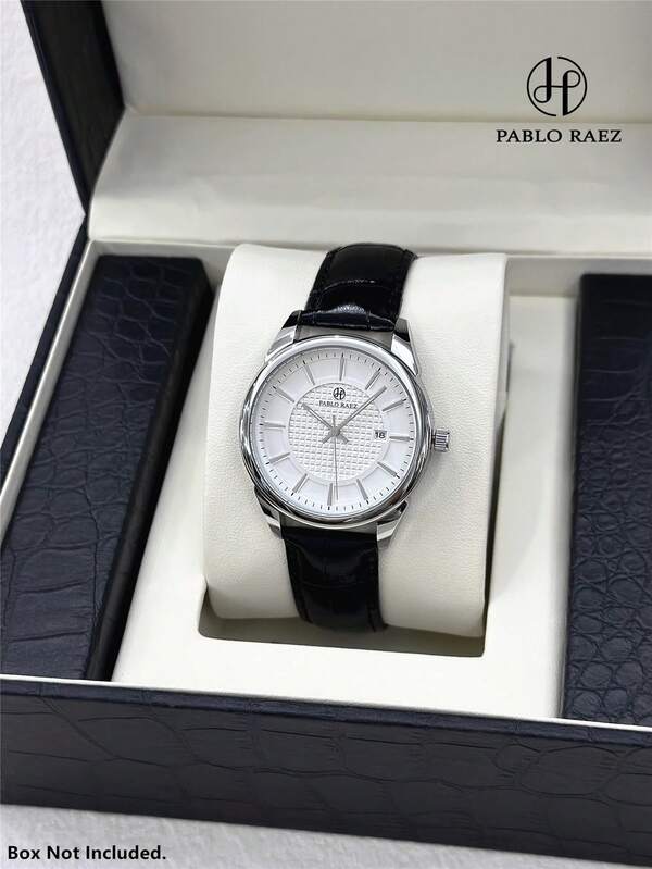 PABLO RAEZ 1件原裝男士休閒魅力腕錶，不鏽鋼銀色不褪色錶殼，時尚奢華3D設計錶盤，全新AAA級石英男錶，日曆顯示，50米防水，適合日常/工作/派對裝飾，送給朋友、家人、父親、畢業、婚禮、生日的禮物