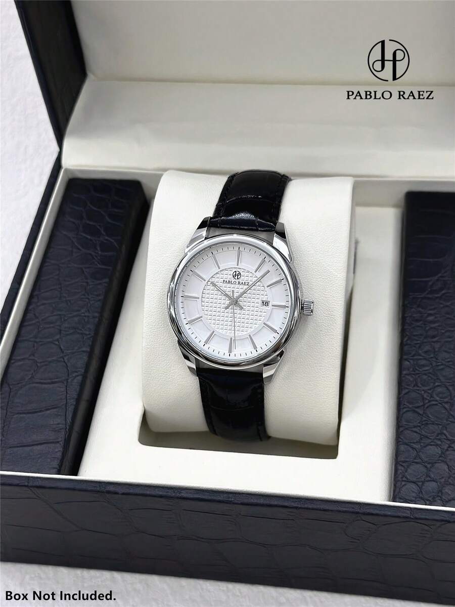 PABLO RAEZ 1件原裝男士休閒魅力腕錶，不鏽鋼銀色不褪色錶殼，時尚奢華3D設計錶盤，全新AAA級石英男錶，日曆顯示，50米防水，適合日常/工作/派對裝飾，送給朋友、家人、父親、畢業、婚禮、生日的禮物