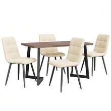 Dining Room Set (5 Pieces), Table And 4 Chairs, Modern Kitchen Set, Kitchen Table In Veined Wood With Black Metal Legs, Walnut-Colored MDF Top, Beige Velvet Dining Chairs - Natural Color - View 3