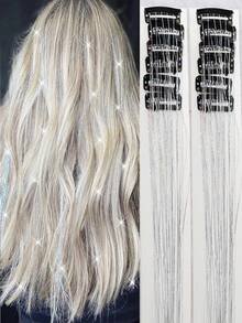 12pcs Glittery Metallic Hair Clips, Hair Extensions, Glitter Hairbands, Party Focus Exquisite Eye-Catching Gift, Beautiful Hair Accessories - Multicolor - View 12