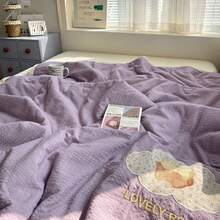 1 pieza Edredón delgado con ribete floral, estilo patchwork, edredón de aire acondicionado de verano, ropa de cama acolchada, estilo pastoral lindo, diseño de encaje suave & cómodo, adecuado para dormitorio, habitación, apartamento, primavera y verano, funda de almohada no incluida - Morado - Ver 2