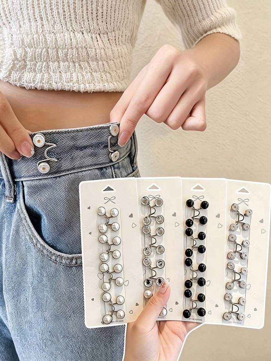 1/4 Piece Adjustable Belt For Jeans / Waist Reducer Tool / No-Sew Elastic Waistband Fastener For Pants / Waistband Adjustment Buckle Without Cardboard - Multicolor - View 1