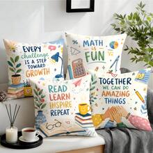 4pcs/1pc School Learning Theme Pattern Pillow Case Without Insert, Single-Sided Printed Pillow Case, Suitable For Living Room Bedroom Home Decor, All Seasons Pillow Case - Multicolor - View 10