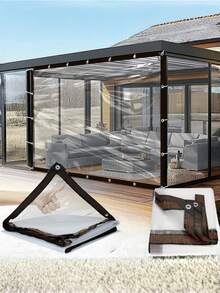 Single Piece Transparent Waterproof Tarp, Multiple Sizes And Specifications Available, Transparent Plastic Tarp, Dust-Proof, Rain-Proof, UV-Resistant, Suitable For Garden, Balcony, Porch, Flower Rack, Dog House, Camping, Greenhouse - Transparent Black Border - View 1