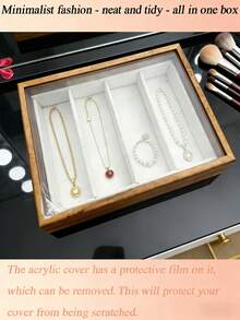 1 pieza Caja organizadora de gafas de moda con 4 ranuras, estuche de almacenamiento de gafas de madera con tapa de acrílico transparente, caja de almacenamiento de gafas, soporte para gafas con forro de terciopelo, estuche de exhibición a prueba de polvo para tocador, armario, tocador, organización del hogar, regalos para hombres, regalos para mujeres, decoración de dormitorio, vuelta a la escuela - Multicolor - Ver 7