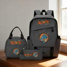 Miniso Grey Dragon Ball Shenron Anime Print Backpack Set, 3 PiecesSchool Bag With Lunch Bag & Pencil Case, Lightweight Travel Daypack For Boys Girls - Grey - View 3