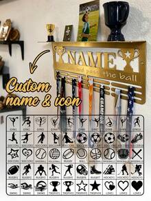 Customizable Wall Mount Metal Medal & Trophy Display Rack Sports Award Holder, Sports Display Metal Wall-Mounted Trophy &Award Holder - Multicolor - View 4