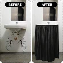 Windkream Fabric Sink Skirt Diamond Bathroom Stitch Self Stick Adhesive Waterproof Fabric Under Sink Curtain Skirt 55 X 32 Inch Adds Bathroom Storage(Black,Classic Style) - ColorA - View 3