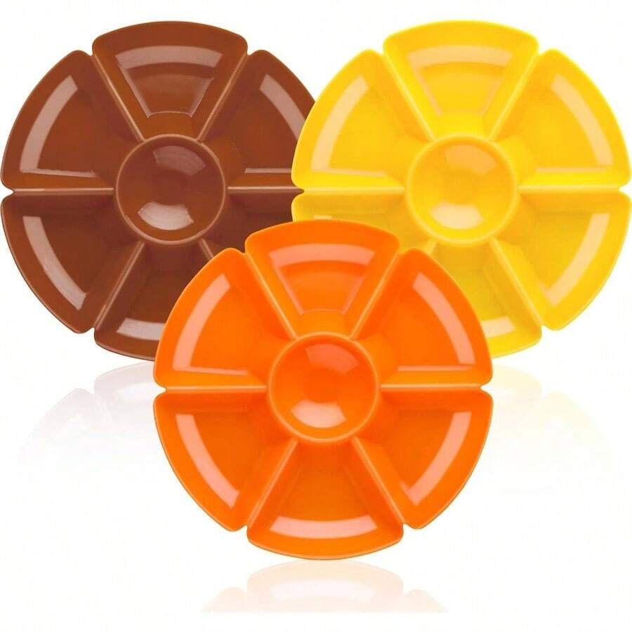3 bandejas de plstico redondas seccionales de 28 irrompibles para servir de 28, platos divididos en chips, compartimentos redondos, multifuncionales para aperitivos, frutos secos, dulces, - Otoño - Ver 1