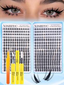 384pcs Cartoon Style Individual Eyelash Extension Kit, 12-18mm C Curl, Anime Style Thin Spiky Cluster Lashes, Includes Adhesive, Sealer And Remover, DIY Eyelash Extension Kit For Beginners, Cartoon Style False Eyelash Set, Spiky False Eyelash Extension Kit, Anime Style Individual False Eyelashes, Voluminous And Curly Effect, DIY Home Eyelash Set, Cluster False Eyelash Set, Includes Adhesive, Waterproof Glue And Tweezers - Multicolor - View 2