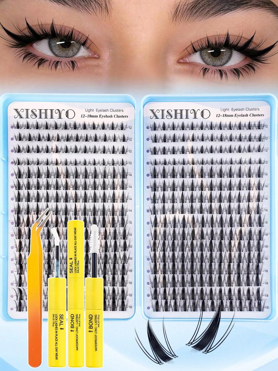 384pcs Cartoon Style Individual Eyelash Extension Kit, 12-18mm C Curl, Anime Style Thin Spiky Cluster Lashes, Includes Adhesive, Sealer And Remover, DIY Eyelash Extension Kit For Beginners, Cartoon Style False Eyelash Set, Spiky False Eyelash Extension Kit, Anime Style Individual False Eyelashes, Voluminous And Curly Effect, DIY Home Eyelash Set, Cluster False Eyelash Set, Includes Adhesive, Waterproof Glue And Tweezers