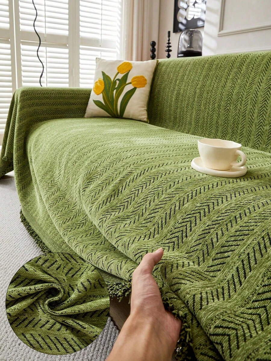 1pc Oversized & Widened Minimalist Dark Green Sofa Throw Blanket, Multi-Functional Sofa Cover, Pet-Friendly, Washable, Dust-Proof Furniture Protector, Suitable For Bedroom, Office And Living Room, All Seasons - Green - View 1