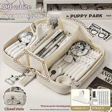 180° Flat-Lay Volcano Style Pencil Case, Transparent Fabric Large Capacity Stationery Storage Bag, Multi-Layer Zipper Compartments Desktop Organizer, Vertical Self-Standing Design, Can Store Pencils, Erasers, Notebooks, Tape, Rulers, Dual-Use For School And Office, Ideal Gift For Teens And Adults, Comes With A7 Notebook And 5 Writing Pens - 180-degree Flat Pencil Case - View 19