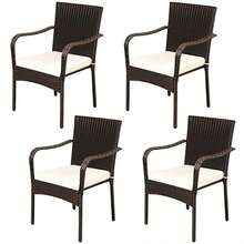 [Free Shipping] Set Of 4 Patio Rattan Stackable Dining Chair With Cushioned Armrest For Garden-XY254463 - FXCTKR161EPNQ0 - View 3