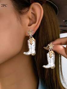 2pcs Bohemian Western Style Minimalist Fashion Boots Earrings For Women, Suitable For Vacation, Party And Daily Wear - Riding Boot Earrings - View 3