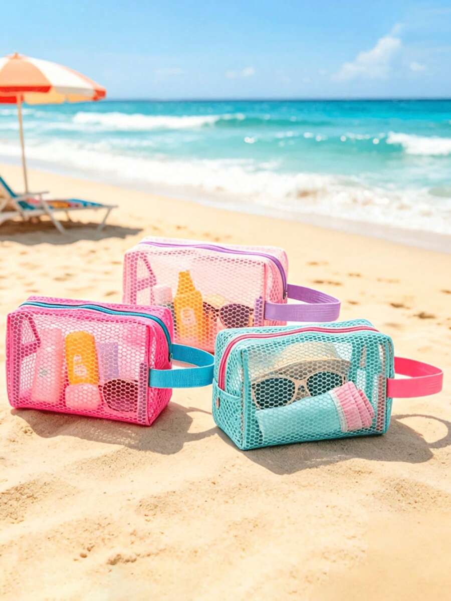 YIYIQCSJ 1pc Large Capacity Mesh Beach Bag, Children's Room Storage, Breathable Nylon Drawstring Backpack, Suitable For Beach Toys, Pool Use And Outdoor Activities - Multicolor - View 1
