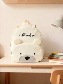 Personalized Animal Embroidery Text Style Corduroy Backpack, Women's Backpack, Lightweight And Breathable School Bag, Back To School Essential Stationery Bag, Adjustable Shoulder Straps And Secure Zipper Pockets, Custom Name Option, Durable Nylon Lining, Back To School Essential Backpack, Large Capacity Backpack - Multicolor - View 9