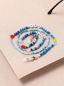 1Pc Beaded Eyeglass Chain Set, Heart Star & Fruit Flower Charm Anti-Lost Fashion Glasses Strap Glasses Lanyard For Girls(Beads Color Random) - Multicolor - View 4