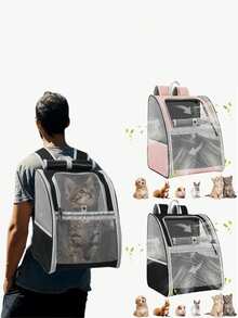Portable Large Capacity Pet Travel Bag, Suitable For Dogs And Cats, Breathable Mesh One Shoulder Backpack, Breathable And Not Stuffy, Suitable For Outings, Travel, Outdoor, Camping - Multicolor - View 1