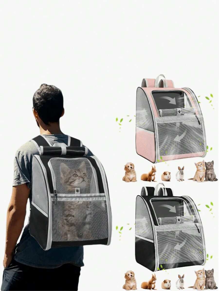 Portable Large Capacity Pet Travel Bag, Suitable For Dogs And Cats, Breathable Mesh One Shoulder Backpack, Breathable And Not Stuffy, Suitable For Outings, Travel, Outdoor, Camping - Multicolor - View 1