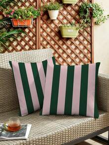 2pcs Pink Green Striped Throw Pillow Set, Super Soft Cushion, Patio Terrace Sofa Decorative Pillow (Pillow Insert Not Included) - Multicolor - View 6