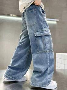 Tween Boy Spring Workwear Denim Jeans Summer Fashion New Style - Blue - View 2