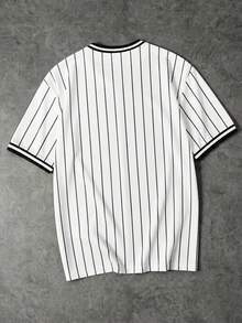 FRACTYR Men's Summer Casual Street Fashion Retro Streetwear V-Neck T-Shirt, Los Angeles 23 Striped Baseball Jersey Print, Loose Breathable Soft Short Sleeve Tee - White - View 5