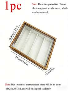 1 pieza Caja organizadora de gafas de moda con 4 ranuras, estuche de almacenamiento de gafas de madera con tapa de acrílico transparente, caja de almacenamiento de gafas, soporte para gafas con forro de terciopelo, estuche de exhibición a prueba de polvo para tocador, armario, tocador, organización del hogar, regalos para hombres, regalos para mujeres, decoración de dormitorio, vuelta a la escuela - Multicolor - Ver 14