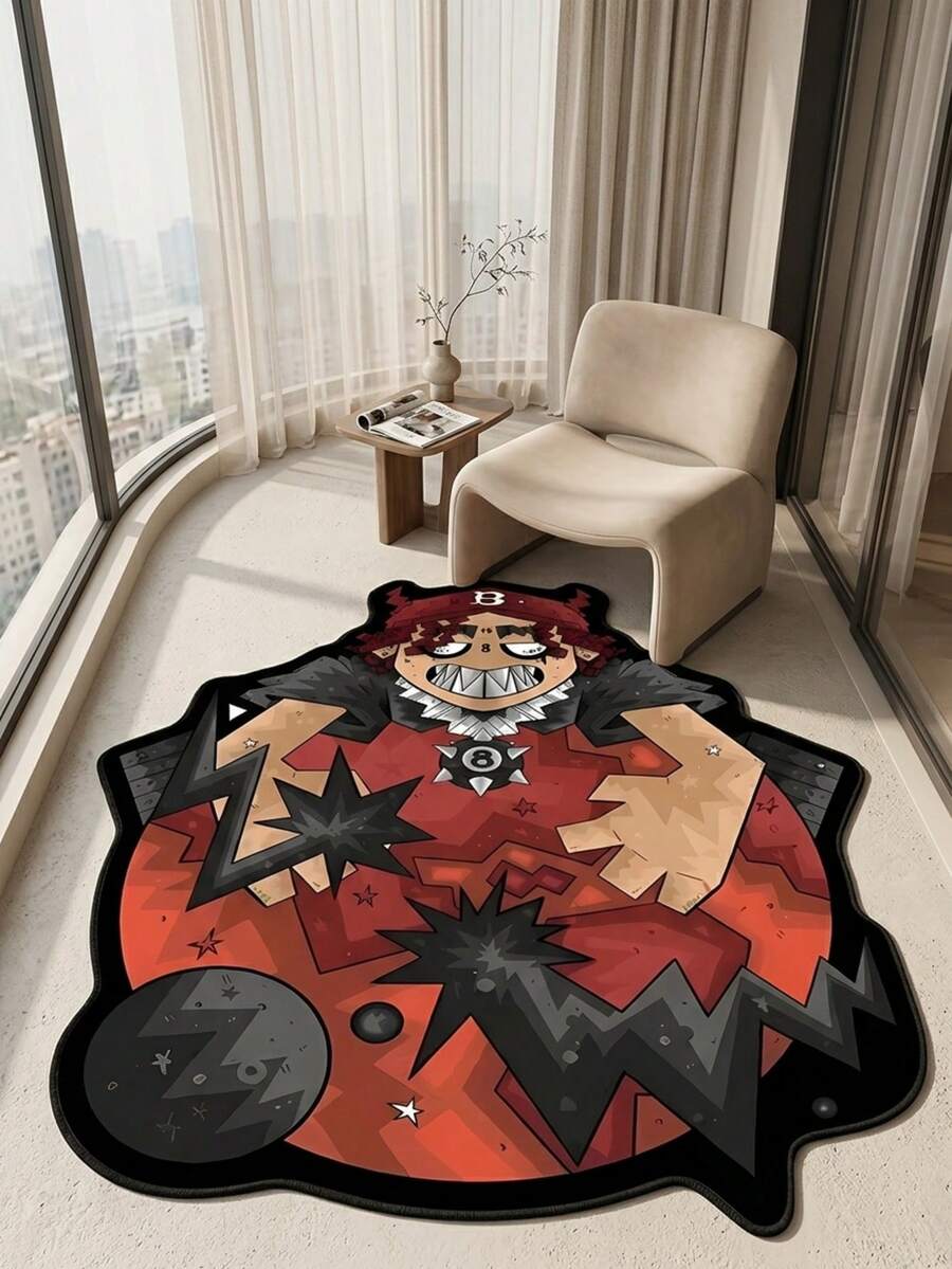 1pc Floor Mat/Rug (Rug, Carpet, Bath Mat, Bath Rug, Door Mat, Runners), Modern Creative Cartoon Fun INS Style Planet Mars Boy Alien Decorative Rug, Suitable For Bathroom, Kitchen, Entrance, Hallway, Bedside, Living Room, Bedroom, Etc., All-Season Machine Washable Soft Floor Mat, Aesthetic Home Decor - Multicolor - View 1
