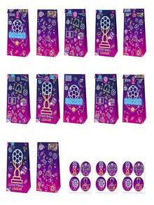 12pcs 2026 World Cup Neon Football Party Gift Bags, Soccer Print Candy Treat Bags With Stickers, Kids Birthday & Sports Party Favor Supplies - View 1