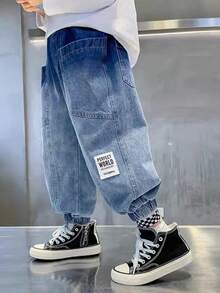 Boys' Kids Denim Jeans Pants, Spring/Autumn 2026 New Style, Casual Tapered Long Pants For Middle And Older Children - Medium Wash - View 11