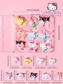 Sanrio 9格 90件組 Hello Kitty 卡通美甲裝飾套組，9款心形 Hello Kitty、Kuromi、Cinnamoroll、Piano、My Melody 和 Pochacco 設計美甲 DIY 迷你水鑽平底飾品 - 彩色 - 查看 4