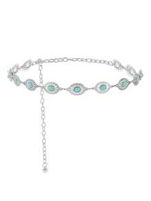 綠松石與松花石鑲嵌鏈條時尚腰鍊 女款裝飾細腰帶 適用於洋裝 歐美跨境款 - 藍色 - 查看 12