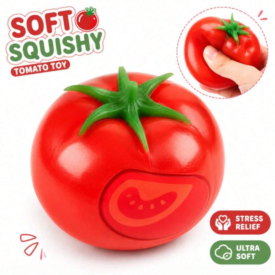 1pc Plastic Fluid Tomato Stress Relief Toy, Realistic Simulated Fruit Soft Body Toy, Soft Squeeze Anxiety Relief Vent Toy
