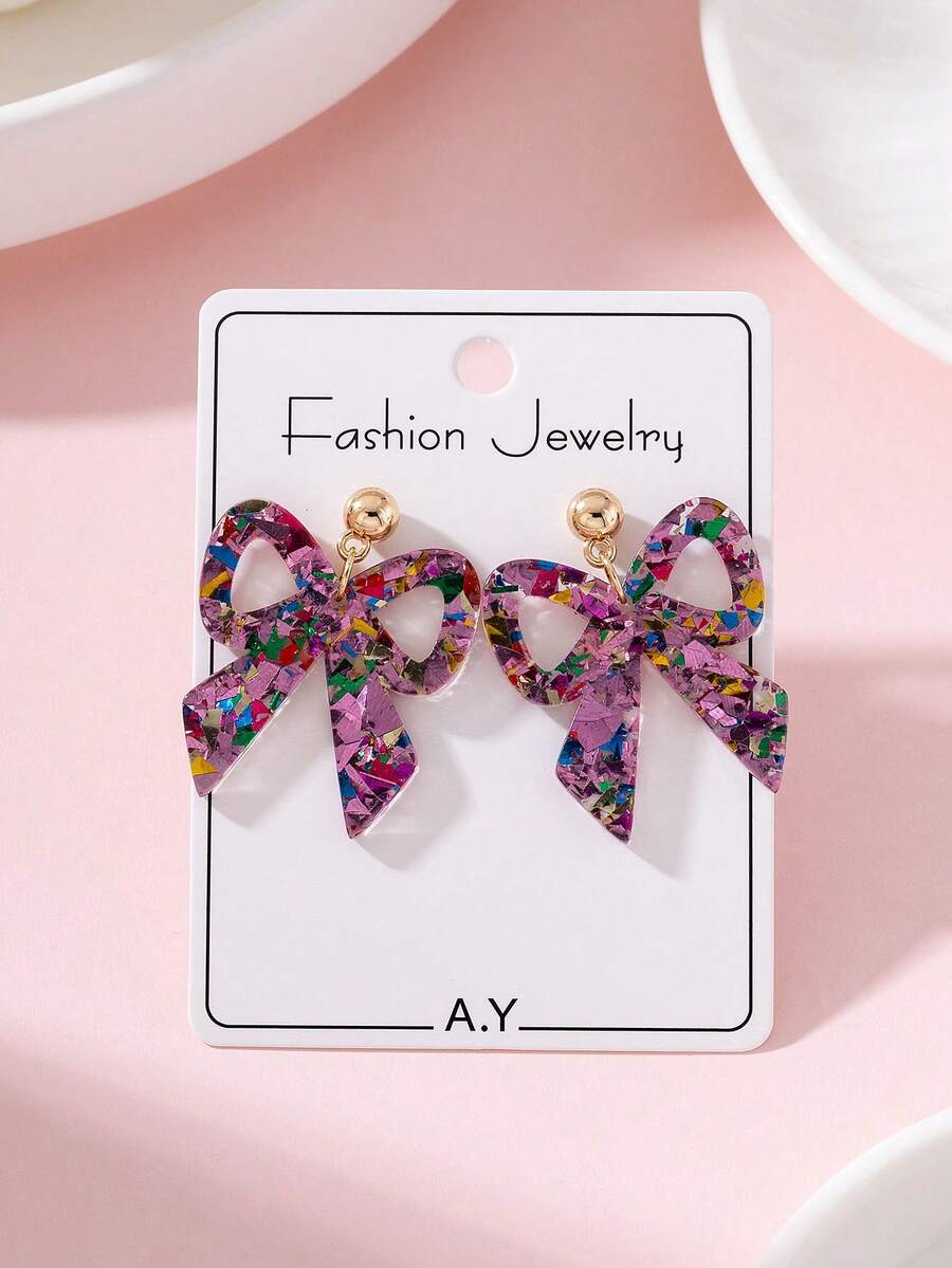 1 Pair Daily Sparkling Bow Design Women's Fashion Jewelry Earrings, Perfect Gift For Holiday Parties - Multicolor - View 1