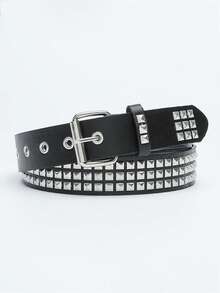 1 pieza Cinturón estilo punk con ojales, cinturón de PU con decoración de remaches estilo hip hop unisex - Negro A - Ver 3