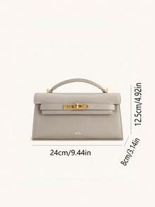 Fashionable All-Grey Textured PU Mini Handbag With Gold Clasp And Top Handle, Compact Daily Accessory, Essential For Minimalist Style Enthusiasts And Urban Commuters, Perfect For Coffee Breaks, Casual Shopping, Gatherings With Friends And Daily City Walks. - Grey - View 2