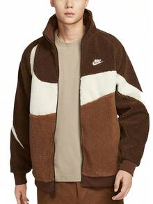 Nike Sportswear Swoosh Reversible Stand Collar Zip-Up Fleece Jacket For Men, Surprise Cocoa Color BQ6546-259 - 卡其色(雙面穿) - 查看 1