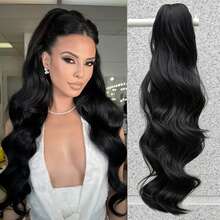 Long Wavy Brown Ponytail Synthetic Hair Extensions, Heat-Resistant Synthetic Fiber Wig, Suitable For Women's Party And Daily Use - Multicolor - View 11