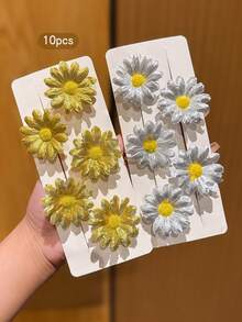 10pcs Silver Yellow Flower Hair Clips Pastoral Style Hair Accessories - Multicolor - View 1
